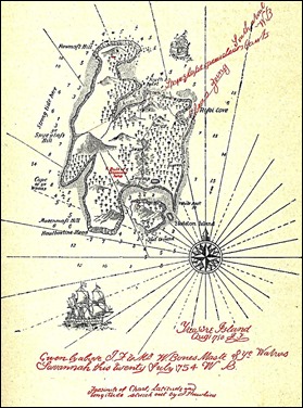 El famosísimo mapa de la isla del tesoro, dibujado por el mismo Stevenson