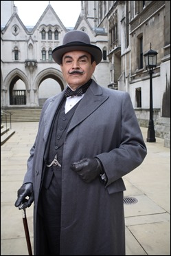 From: ITV PRODUCTIONS IN ASSOCIATION WITH CHORION POIROT - Mrs McGinty's Dead When charwoman Mrs McGinty dies from a brutal blow to the back of her head suspicion immediately falls on her shifty lodger, James Bentley [Joe Absolom], whose clothes reveal traces of the victim's blood and hair. Yet something is amiss and Superintendent Spence [Richard Hope], who was responsible for arresting Bentley, has grave doubts about his guilt and approaches the Belgian detective for assistance. Poirot [DAVID SUCHET] travels to the small village of Broadhinney to investigate the circumstances of Mrs McGinty’s murder and meets the inhabitants, all of whom present veneers of normality behind which lurk dark secrets. As he investigates deeper into the mystery, he recruits the help of his acquaintance Ariadne Oliver (Zoe Wanamaker), the famous crime novelist, who is staying in the village to work on a new stage adaptation of her work. What Poirot uncovers is a link to two brutal crimes from many years before and the realisation that someone in the village has a secret they are willing to kill to keep. Mrs McGinty’s Dead also stars Sarah Smart, Lesley Nicol, Ruth Gemmell, Raquel Cassidy, Richard Dillane, Emma Amos, Simon Shepherd, Billy Geraghty, Mary Stockley, Richard Lintern, Paul Rhys, Sian Phillips, Catherine Russell and Amanda Root  Picture shows: DAVID SUCHET as Hercule Poirot ITV Picture contact - Pat Smith - 084488 13044 Photographer - Jon Hall - Digital This photograph is [C] ITV Plc and can only be reproduced for editorial purposes directly in connection with the programme or event mentioned above, or ITV plc. Once made available by ITV plc Picture Desk, this photograph can be reproduced once only up until the transmission [TX] date and no reproduction fee will be charged. Any subsequent usage may incur a fee. This photograph must not be manipulated [excluding basic  cropping] in a manner which alters the visual appearance of the person photographed deemed detrimental or inappropriate by ITV plc Picture Desk.  This photograph must not be syndicated to any other company, publication or website, or permanently archived, without the express written permission of ITV Plc Picture Desk. 