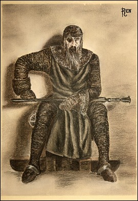 Ilustración de Hagen a partir de la película de Fritz Lang sobre Los nibelungos