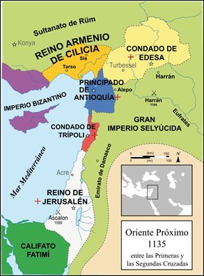 Mapa de los reinos cristianos de Tierra Santa tras la Primera Cruzada