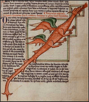 Un dragón en una miniatura medieval