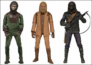 Merchandising del film con los tres diseños simiescos, o sea, chimpancés, orangutanes y simios