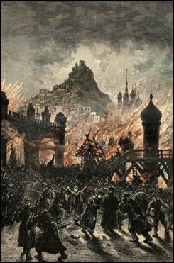 Estupendo grabado de Férat del asedio de Irkutsk