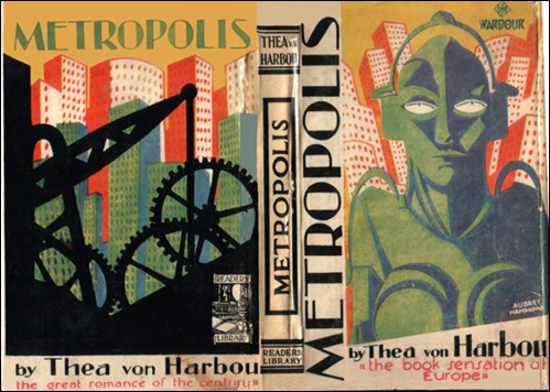 Portada de la edición inglesa de la novela Metrópolis, de Thea von Harbou