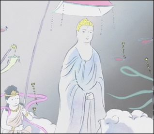 Un Buda desciende de la luna para recoger a Kaguya