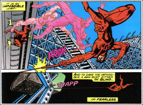 El recurso habitual de Miller para indicar los movimientos acrobáticos de Daredevil