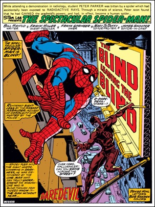 La primera página de Daredevil dibujada por Frank Miller, en las páginas de Spectacular Spider-Man