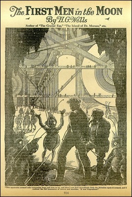 Portada antañona de Los primeros hombres en la luna, de Wells