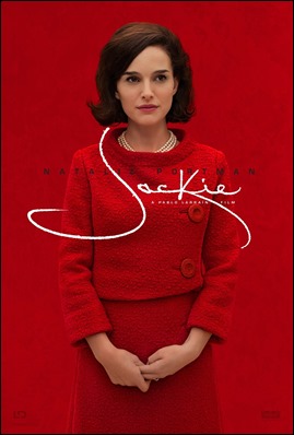 Cartel anunciador de Jackie, con Natalie Portman mimetizada con el fondo