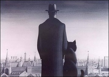 El diablo y el gato Behemot contemplan la Moscú de El maestro y Margarita