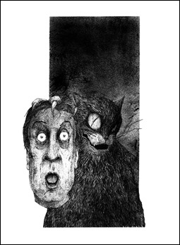 Una de las espléndidas ilustraciones de Alfonso Rodríguez Barrera para la edición Nevski de El maestro y Margarita