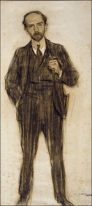 Pío Baroja, dibujo al carboncillo por Ramon Casas