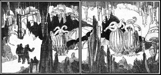 Ilustración de Howard V. Brown para En las montañas de la locura