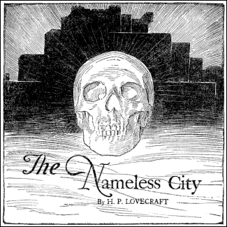 Ilustración de Jack Binder en Weird Tales para La ciudad sin nombre, de Lovecraft