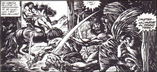 Viñeta de Buscema y Alcala para El pueblo del circulo negro, en La espada salvaje de Conan