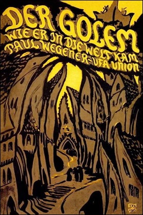 Cartel, ya del todo expresionista, de El Golem, 1920