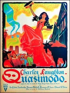 Cartel frances de la versión de 1939, curiosamente centrado en Esmeralda la zingara, que es como el film se llamo en España