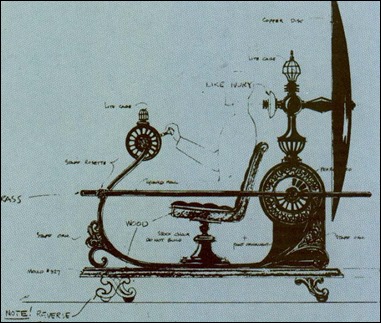 Dibujo para el diseño de la maquina en la pelicula de George Pal
