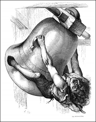 Quasimodo cuelga de las campanas, por Louis Steinheil