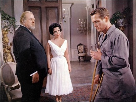 Burl Ives, Elizabeth Taylor y Paul Newman en La gata sobre el tejado de zinc