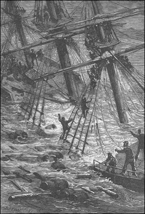 El mar comienza a inundar la cubierta de El Chancellor