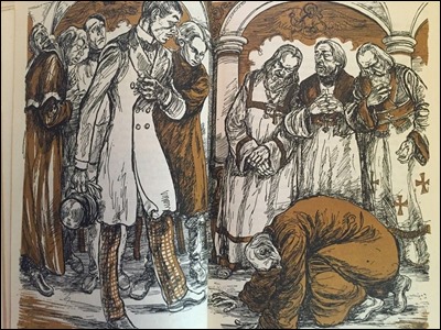 Ilustracion de William Sharp de Los hermanos Karamazov, con Dimitri y el starets Zosima