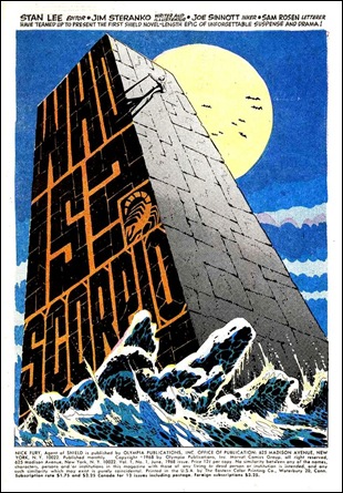 Una de las miticas paginas de apertura de Steranko, con la primera aparicion de Escorpio