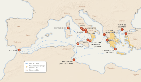 Hipotetico mapa del viaje de Ulises