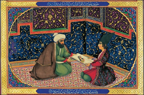 Miniatura persa con Sherezade y el sultan